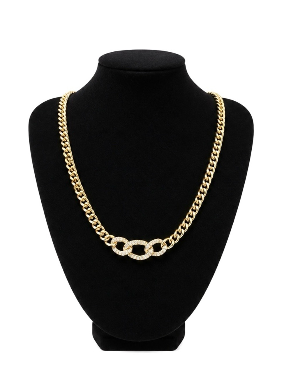 Christian Dior 24k Gold Plated w/ Rhinestone Curb Chain Necklace